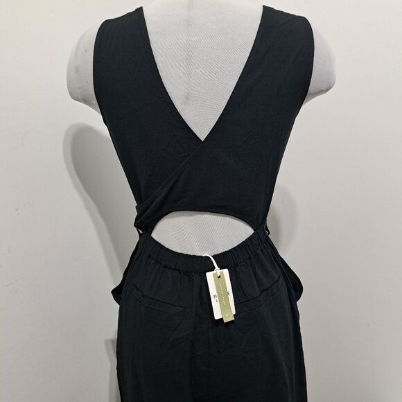 Marine Layer Tencel Blend Eloise Belted Jumpsuit Peekaboo Cutout XS Black NWT - Picture 13 of 15